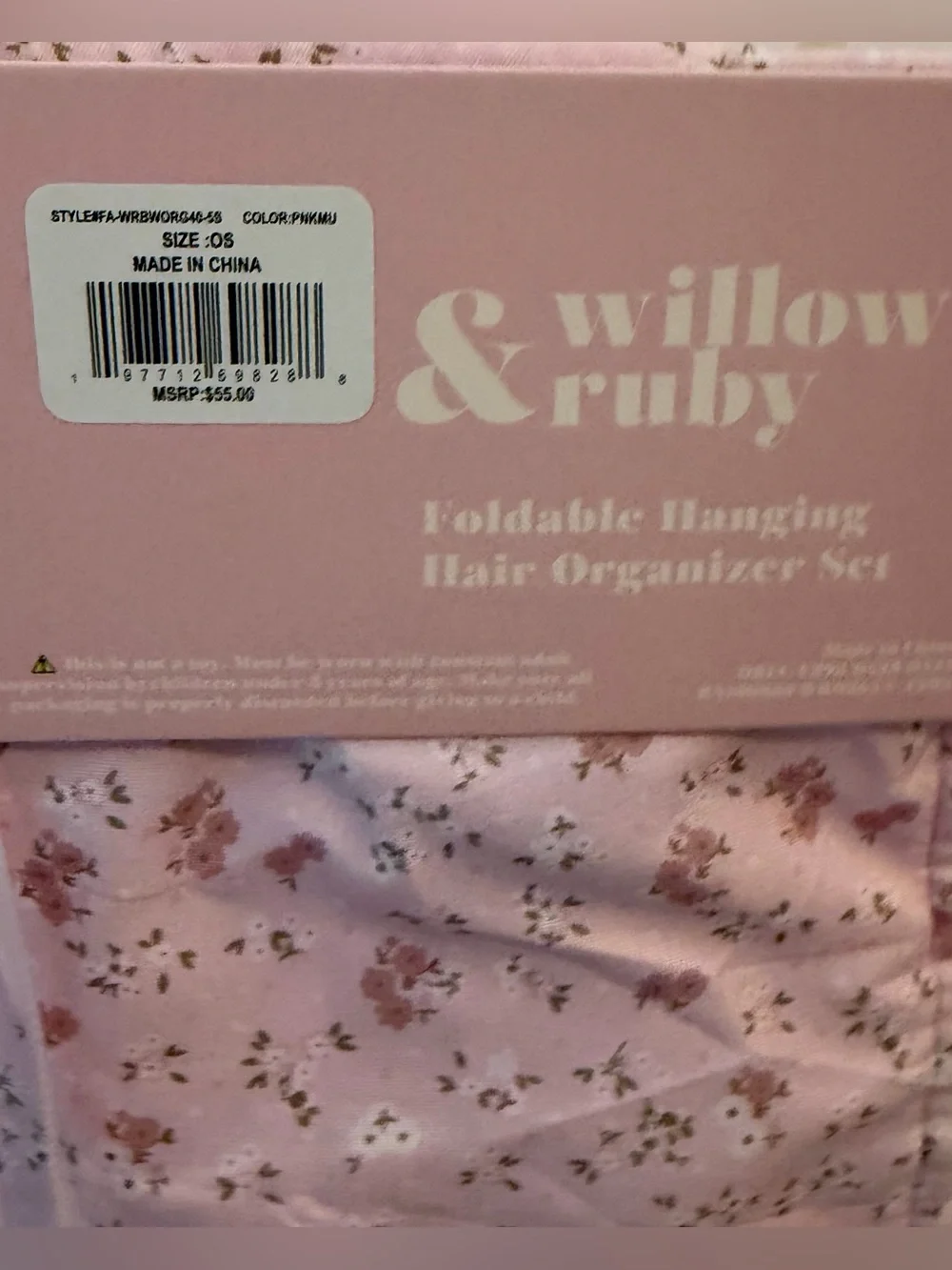 Willow Pink Hanging Hair Accessory Organizer with 40 Assorted Pink & Cream Bows